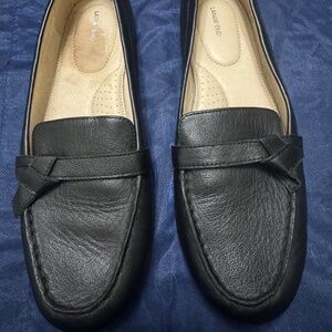 Lands’ End Women’s Size 9 Black Leather Slip On Flats Classic